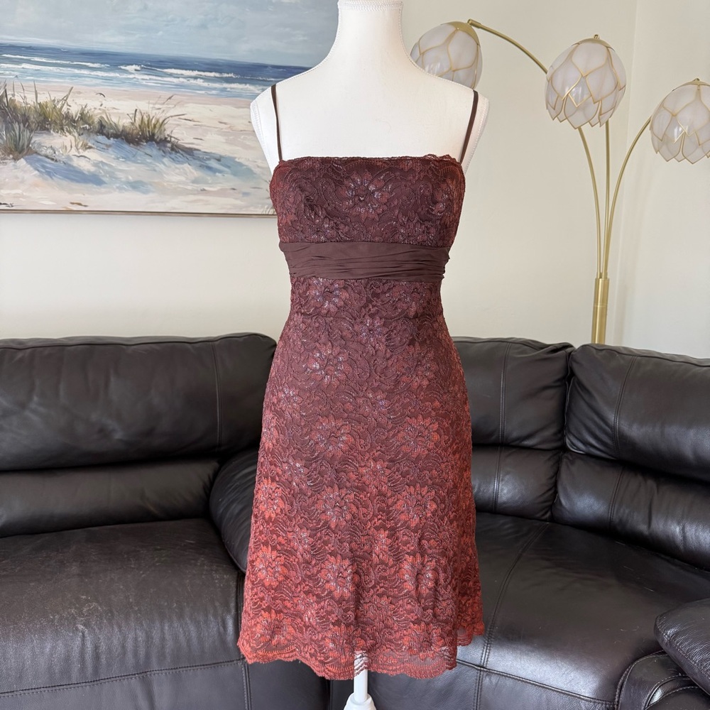 NWT BCBG Maxazria Lace Ombre Y2K Dress Size 8 Brown Orange Cocktail Party $218